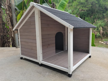 YES4PETS Timber Dog Kennel House Natural Wood 130cm Grey