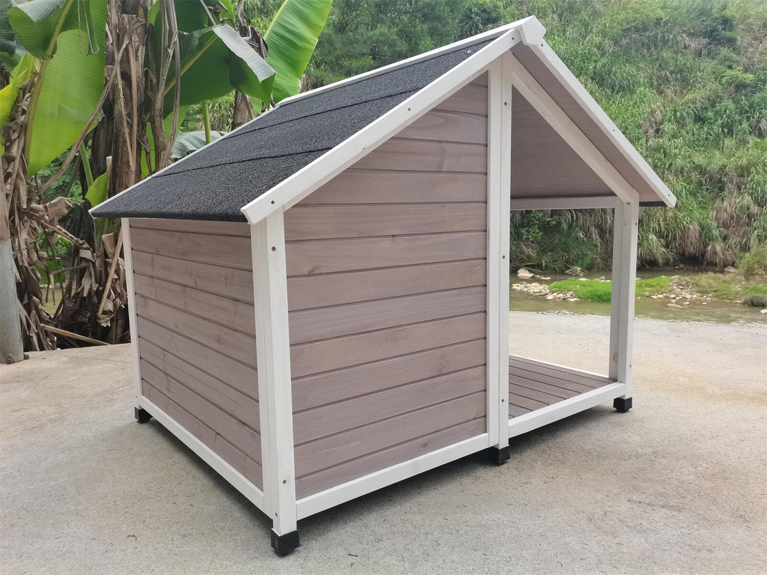 YES4PETS Timber Dog Kennel House Natural Wood 130cm Grey