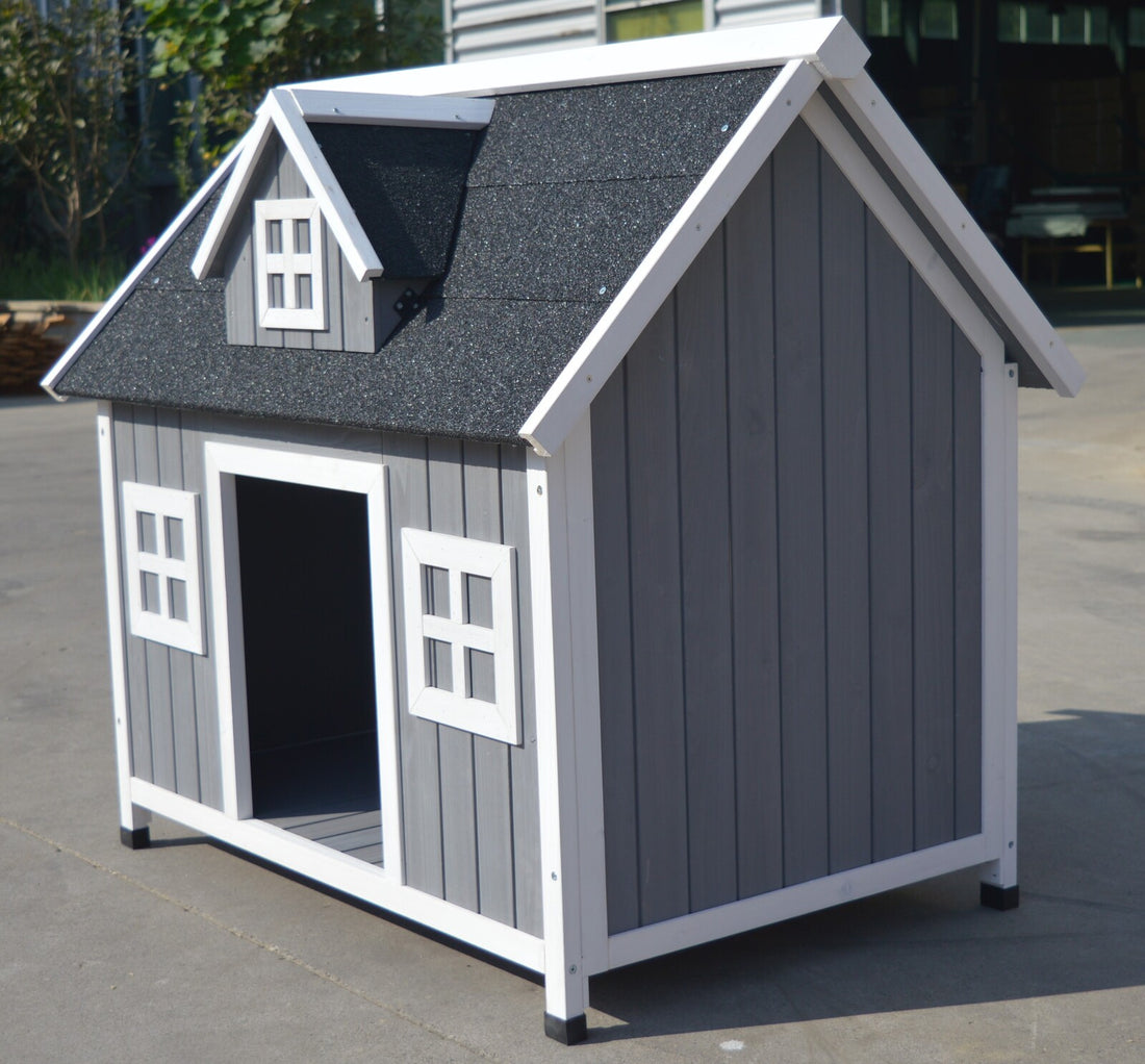 YES4PETS Grey Timber Dog Kennel House Natural Wood 104cm Grey