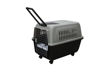 YES4PETS Large Plastic Pet Carrier with Wheels and Handle Black