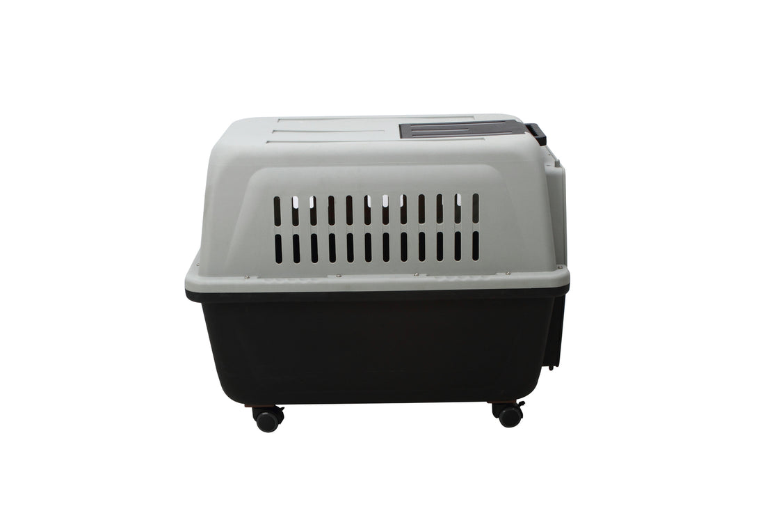 YES4PETS Large Plastic Pet Carrier with Wheels and Handle Black