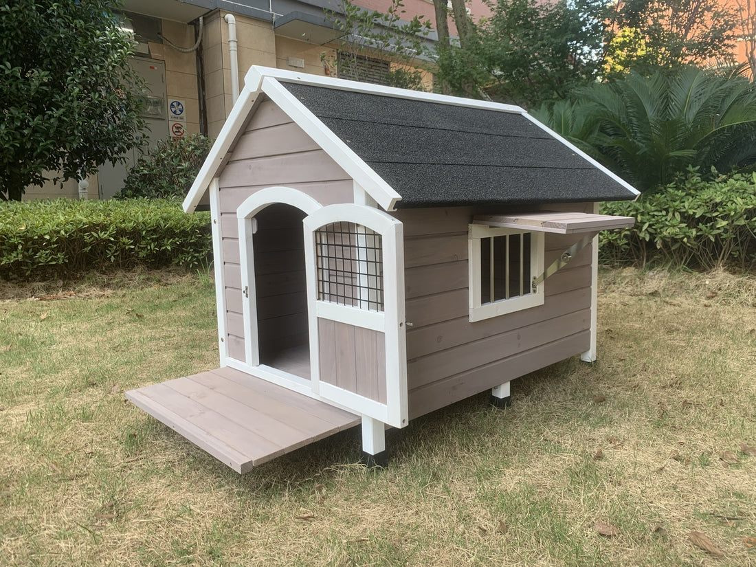 YES4PETS Timber Dog Kennel House with Asphalt Roof Grey