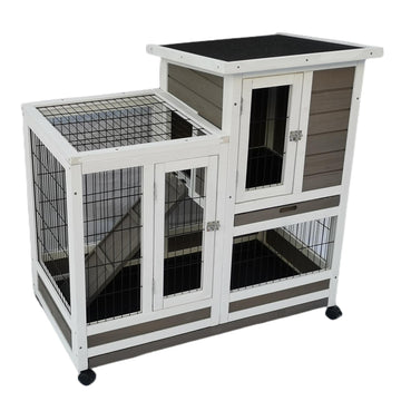 YES4PETS Rabbit Hutch with Wheels Flat Asphalt Roof 94cm Wood