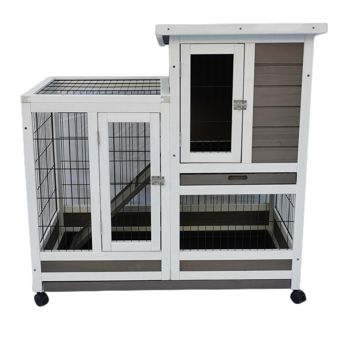 YES4PETS Rabbit Hutch with Wheels Flat Asphalt Roof 94cm Wood