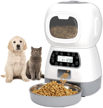 YES4PETS Automatic Pet Feeder 3.5L White Stainless Steel Tray