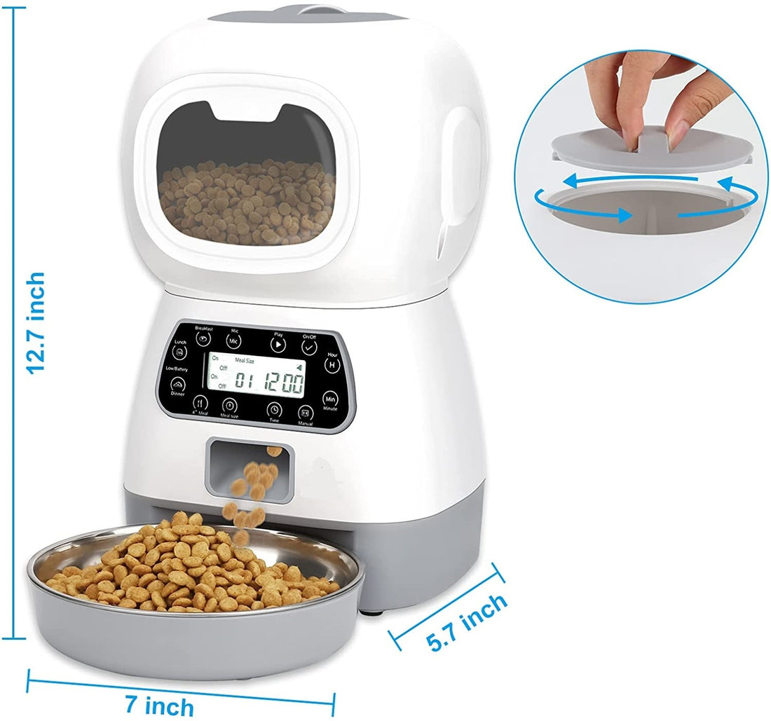 YES4PETS Automatic Pet Feeder 3.5L White Stainless Steel Tray