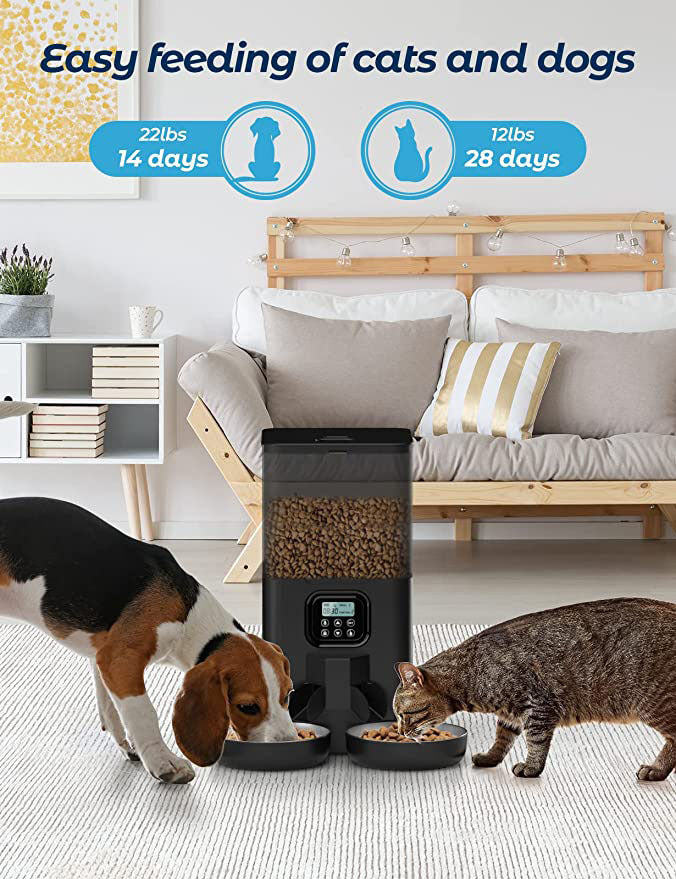 YES4PETS Automatic Digital Pet Feeder Double Bowl 6L Stainless Steel