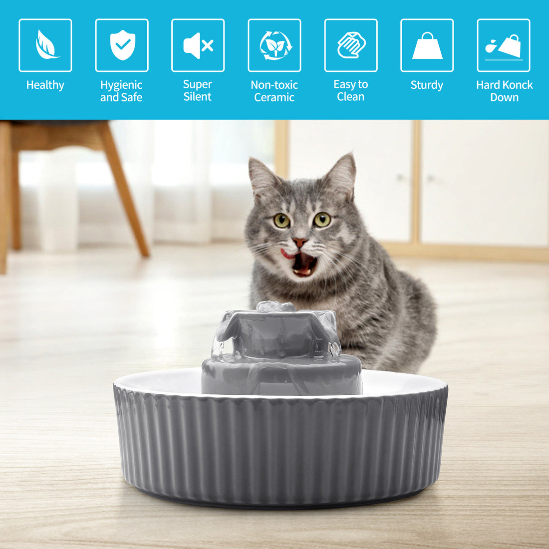 YES4PETS Ceramic Pet Water Fountain 2.1L Grey Electric