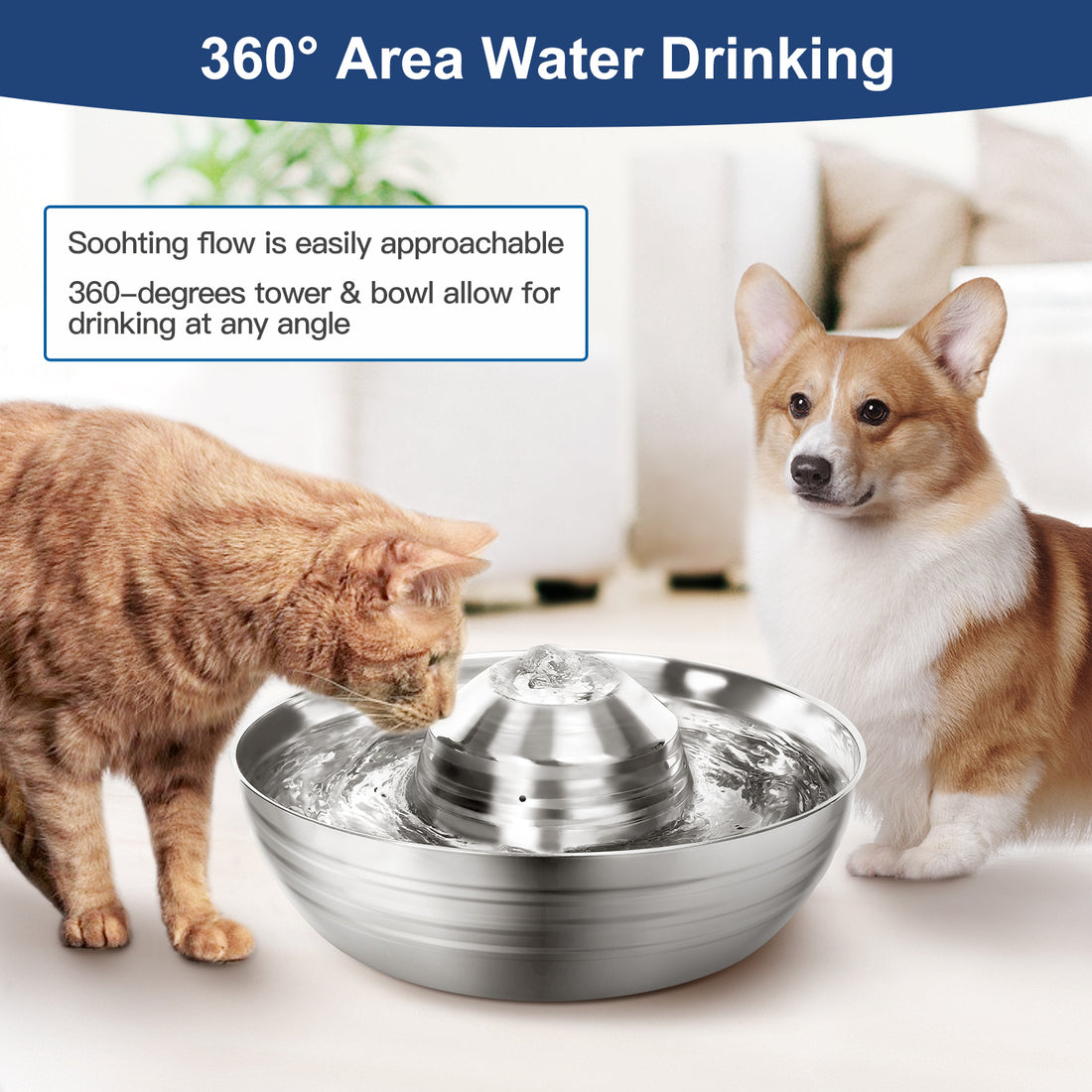 YES4PETS Automatic Pet Water Fountain Stainless Steel Bowl 2L