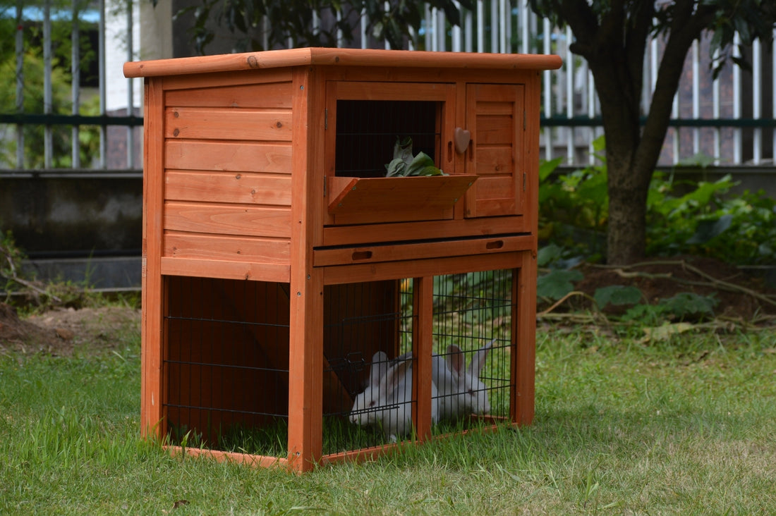 YES4PETS Double Storey Rabbit Hutch with Pull-Out Tray 91cm