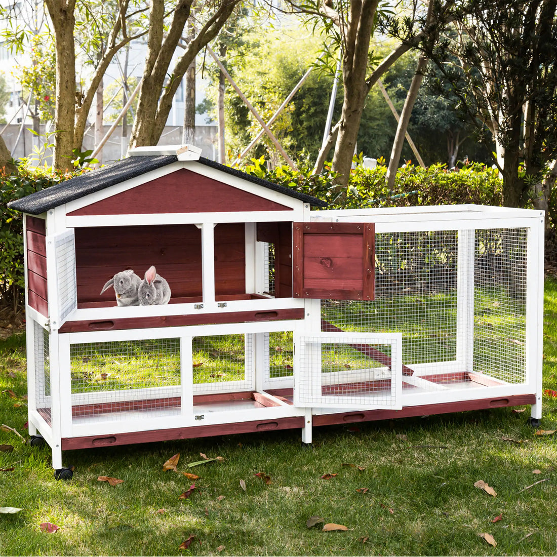 YES4PETS Double Storey Large Rabbit Hutch with Pull-Out Trays 160cm