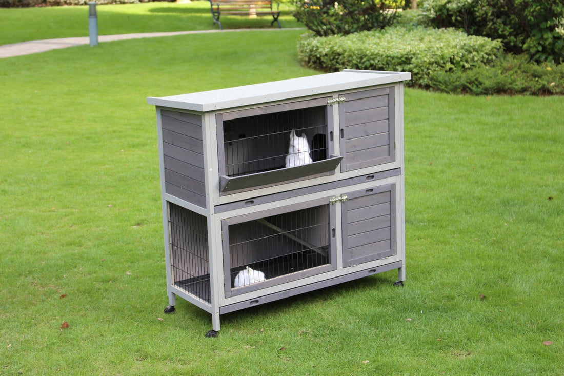 YES4PETS XL Double Storey Rabbit Hutch with Wheels 110cm