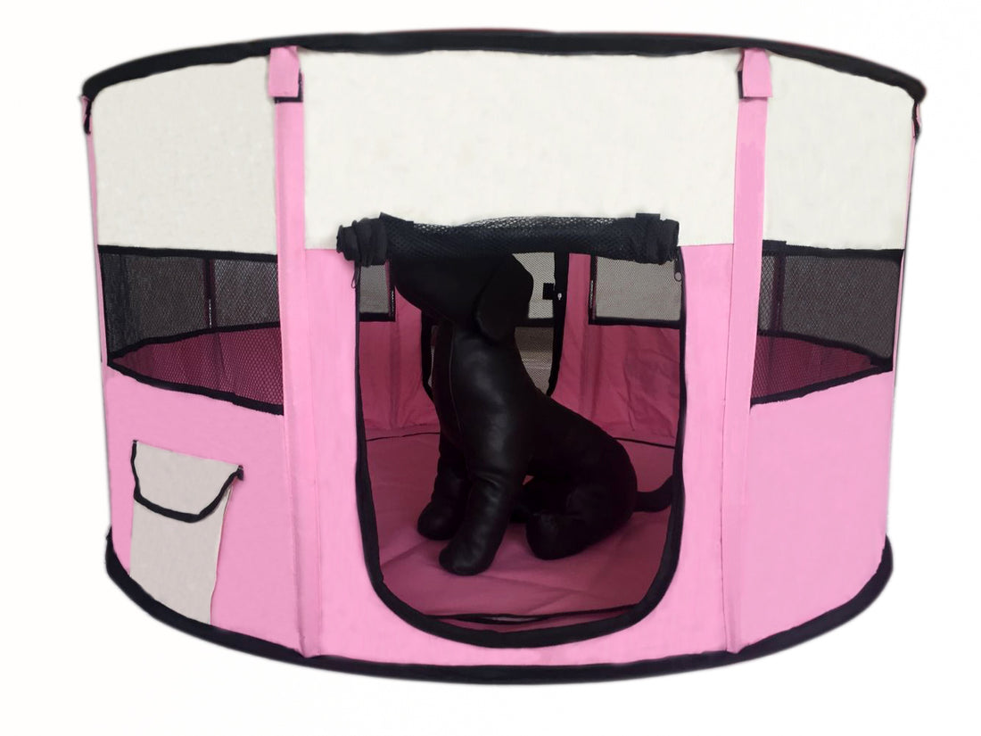 YES4PETS Portable Soft Dog Playpen with Floor Mat Pink