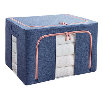 66L Foldable Linen Storage Box with Metal Frame Blue