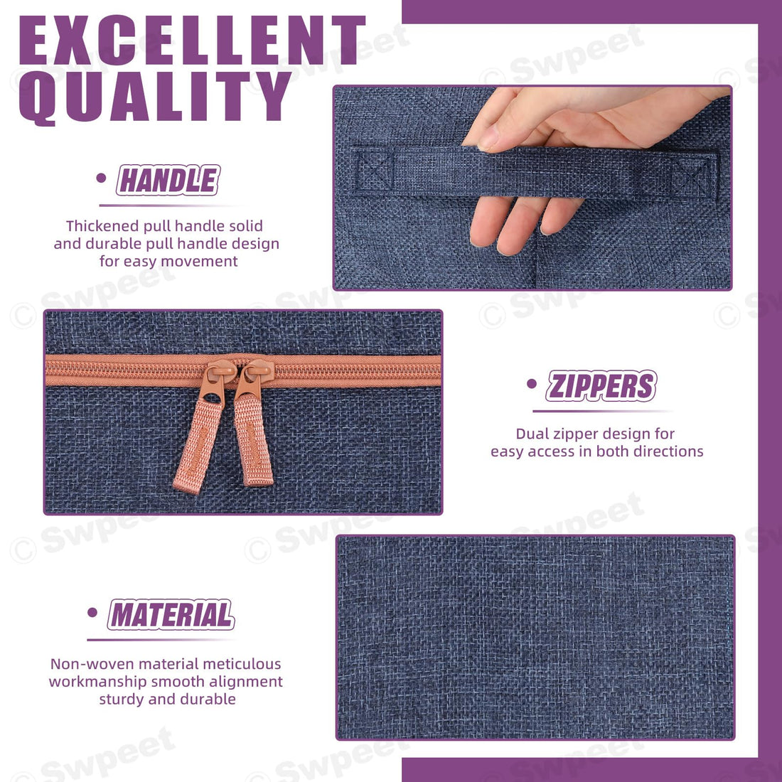66L Foldable Linen Storage Box with Metal Frame Blue