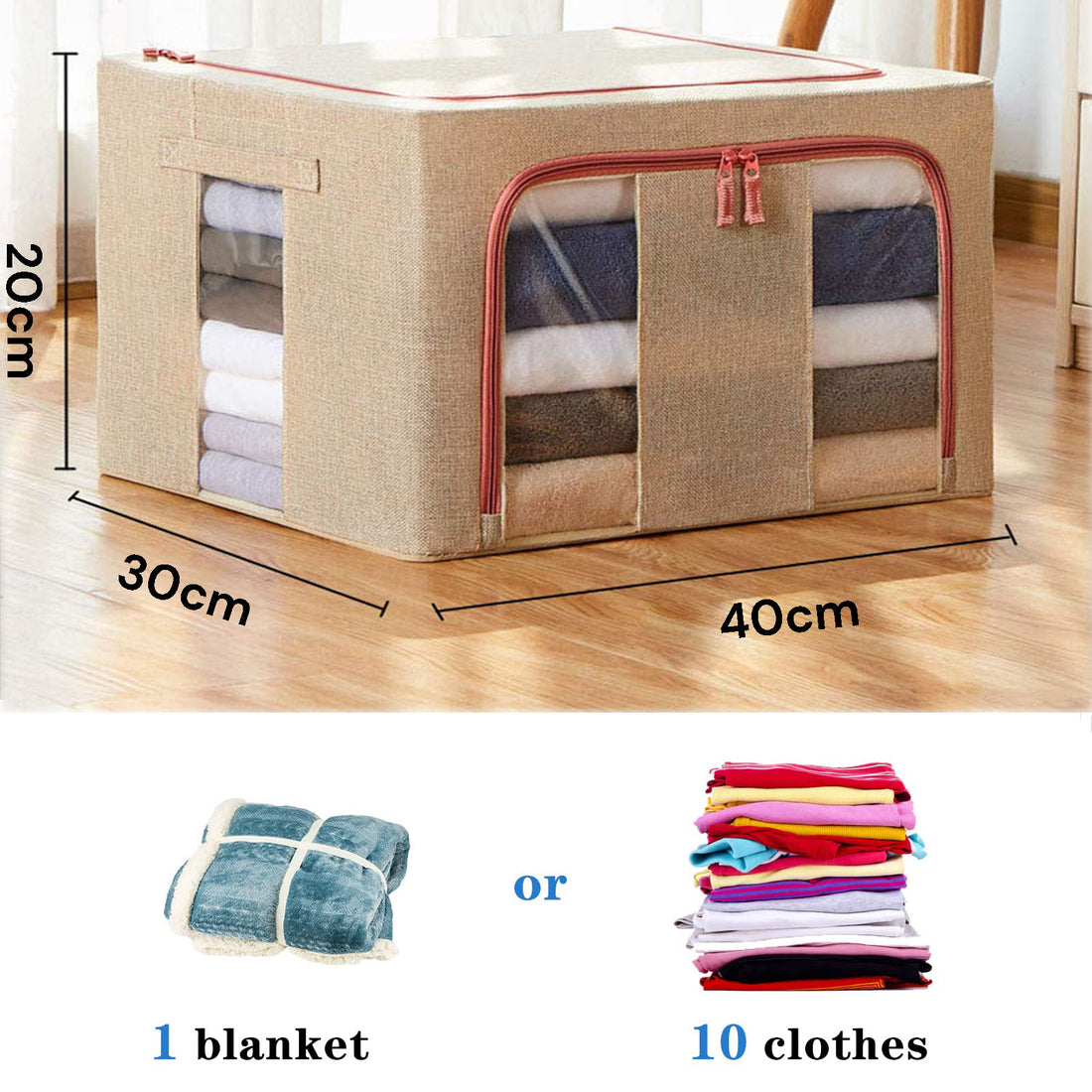 Vortaz Cream Cloth Storage Box for Wardrobe 24L
