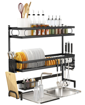 3-Tier Over Sink Dish Drying Rack 65cm Black Stainless Steel Organiser
