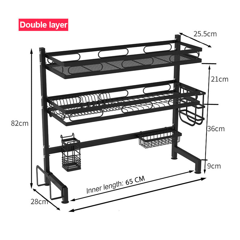 3-Tier Over Sink Dish Drying Rack 65cm Black Stainless Steel Organiser