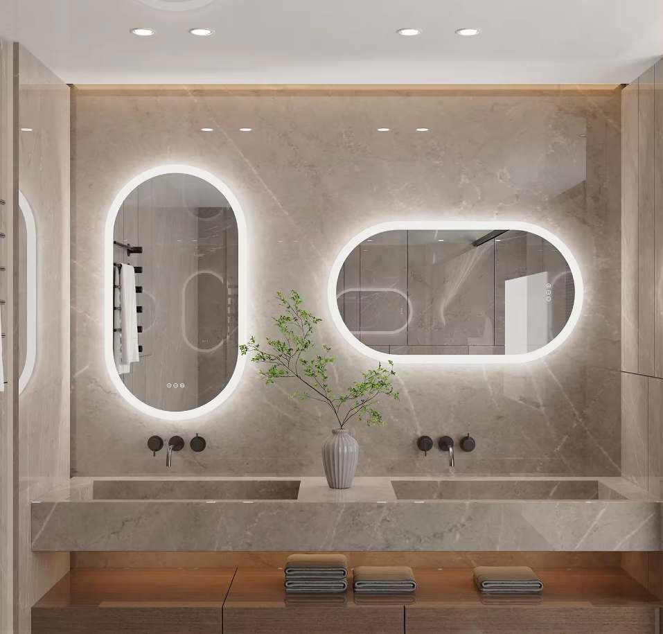 Interior Ave Oval LED Bathroom Mirror Dual Light Anti-Fog 50x80cm