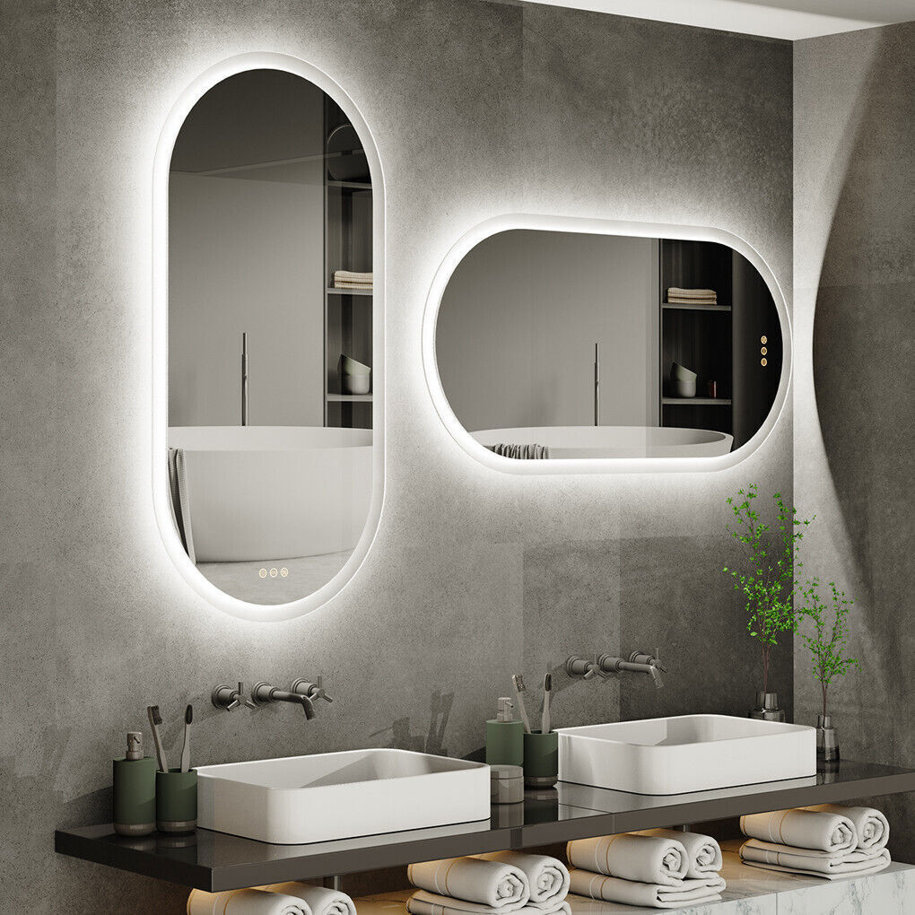 Interior Ave LED Bathroom Mirror 60 x 120cm Oval Frameless Anti-Fog