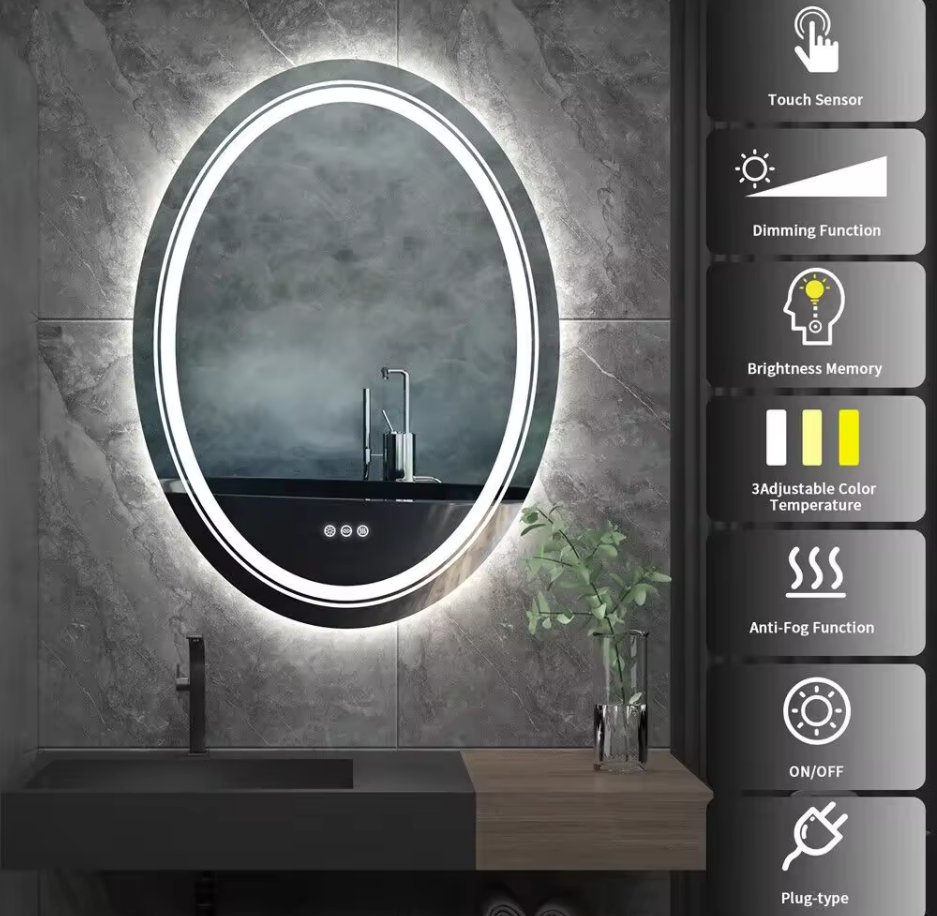 Interior Ave Oval LED Bathroom Mirror Dual Light Anti-Fog 60x80cm