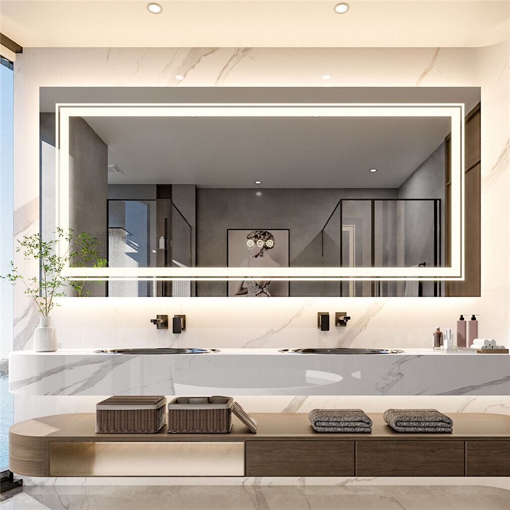 Interior Ave Rectangle LED Bathroom Mirror Dual Light Anti-Fog 120x80cm