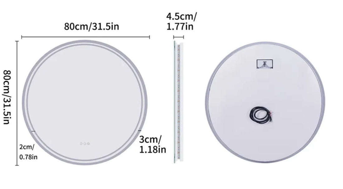 Interior Ave Round LED Bathroom Mirror Dual Light Anti-Fog 80cm
