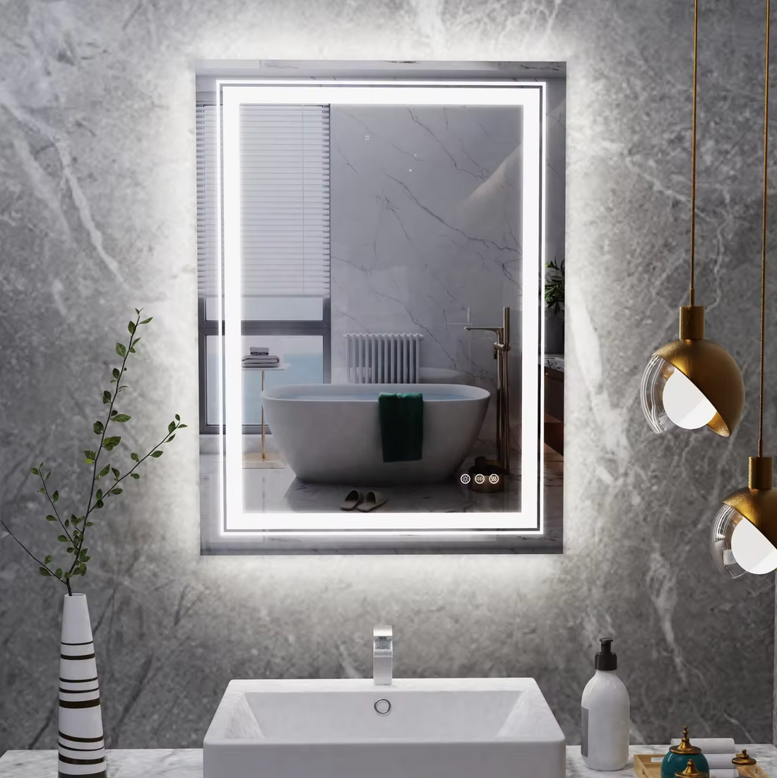 Interior Ave Rectangle LED Bathroom Mirror Dual Light Anti-Fog 70x90cm