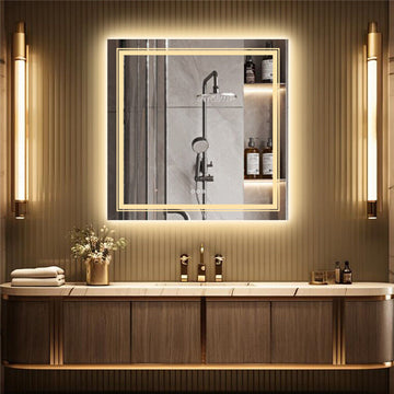 Interior Ave Square LED Bathroom Mirror Dual Light Anti-Fog 80x80cm