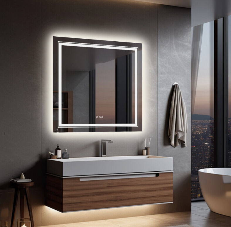 Interior Ave Square LED Bathroom Mirror Dual Light Anti-Fog 80x80cm