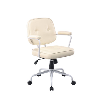 Louise Faux Leather Office Chair White Frame Beige