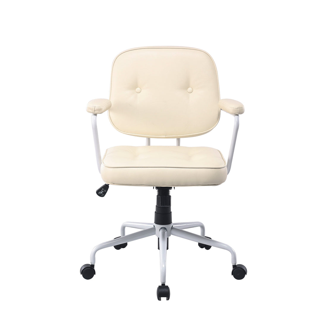 Louise Faux Leather Office Chair White Frame Beige