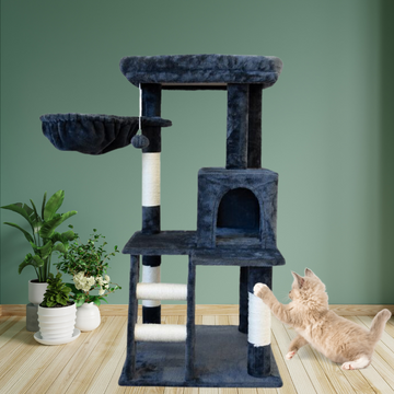 Petwiz Cat Scratching Post with Hiding Box 100cm Light Grey