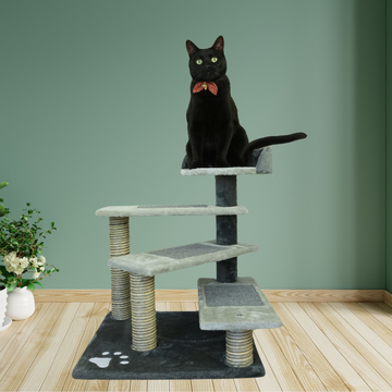 Petwiz Multi-Level Cat Tree 60cm Grey with Plush Bed and Sisal
