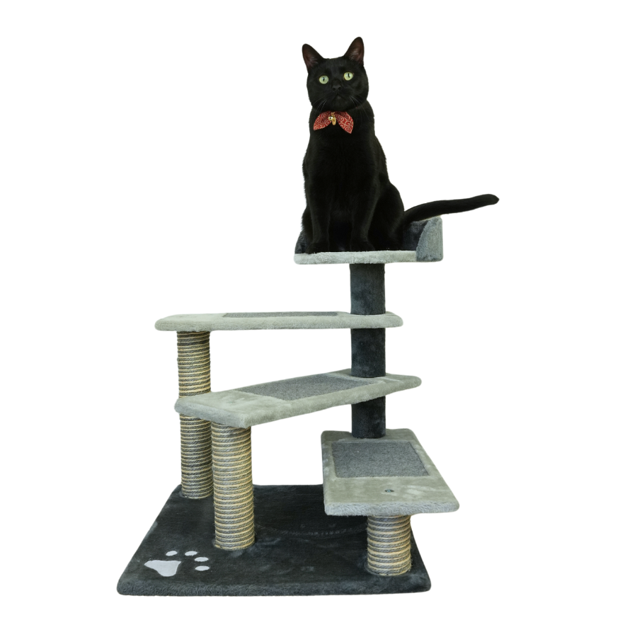 Petwiz Multi-Level Cat Tree 60cm Grey with Plush Bed and Sisal