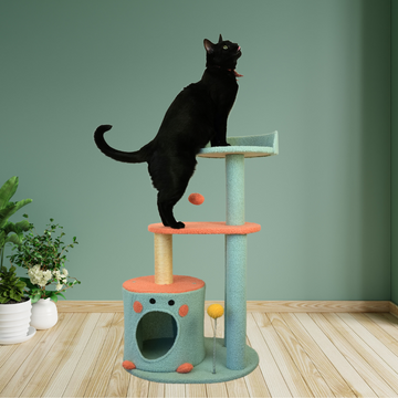 Petwiz Cat Tree 85cm with Hiding Cave Sleeping Perch and Toys