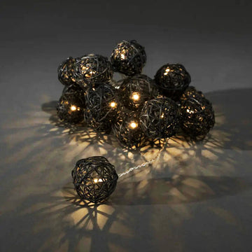 Vortaz LED Rattan Ball String Lights Black 20 Balls Battery 3m