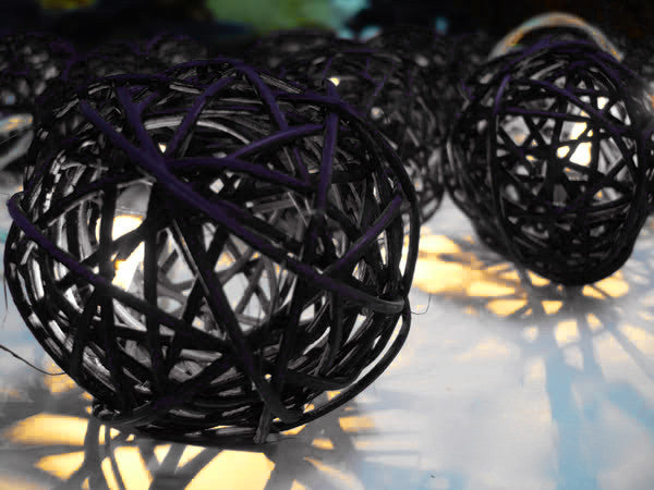 Vortaz LED Rattan Ball String Lights Black 50 Balls Battery 5m