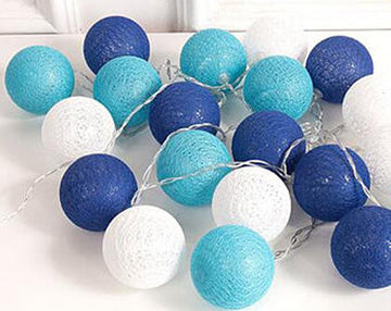 Vortaz LED Cotton Ball String Lights Blue 20 Balls Battery 3m