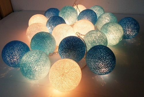 Vortaz LED Cotton Ball String Lights Blue 20 Balls Battery 3m