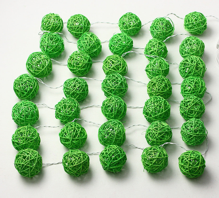 Vortaz LED Rattan Ball String Lights Green 20 Balls Battery 3m