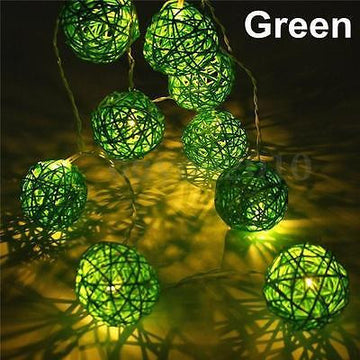 Vortaz LED Rattan Ball String Lights Green 50 Balls Battery 5m