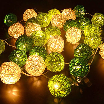 Vortaz Rattan Ball String Lights 20 LED Warm White Battery Powered