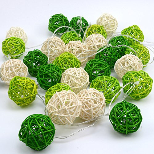 Vortaz Rattan Ball String Lights 20 LED Warm White Battery Powered