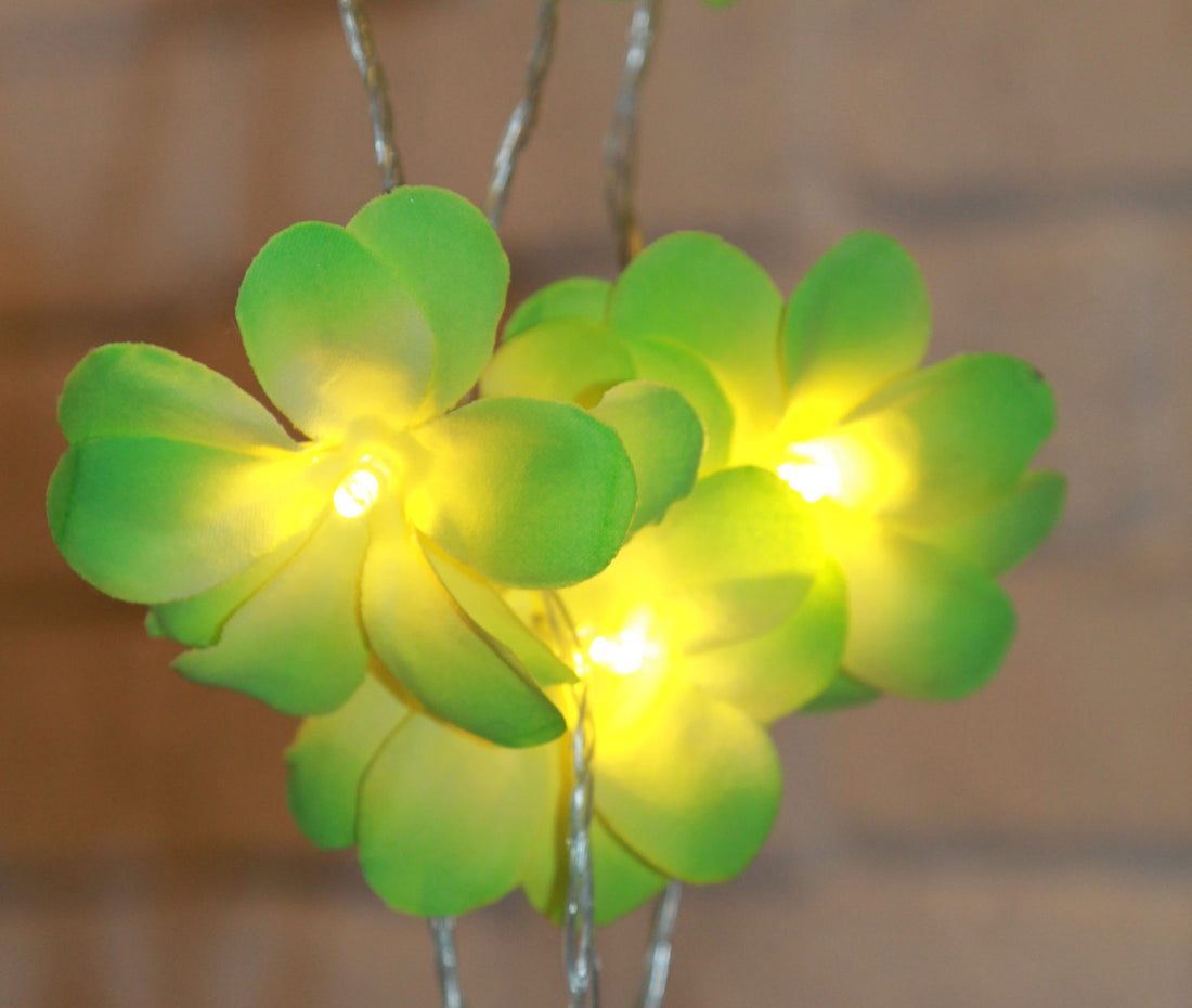 Vortaz LED Frangipani Flower String Lights Green 20 Flowers Battery 3m