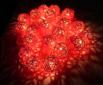 Vortaz LED Rattan Ball String Lights Orange 20 Balls Battery 3m