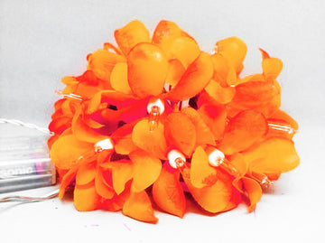 Vortaz LED Frangipani Flower String Lights Orange 20 Flowers Battery 3m