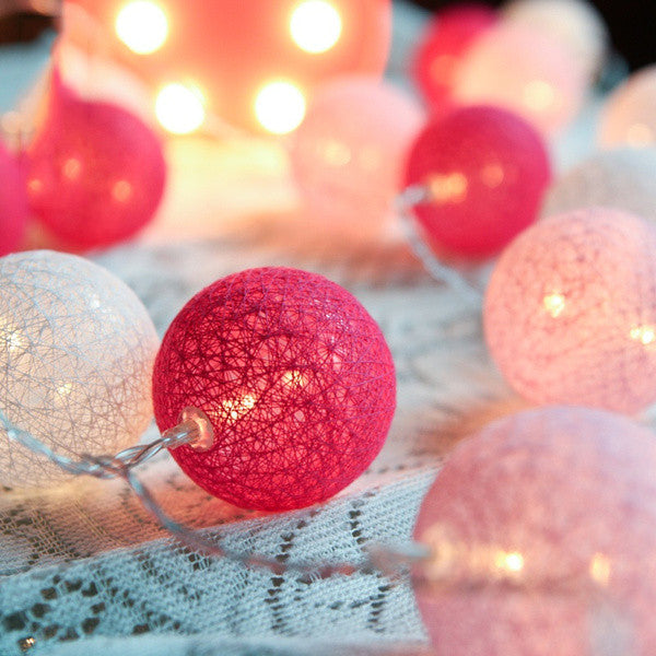 Vortaz LED Cotton Ball String Lights Pink 20 Balls Battery 3m