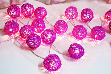 Vortaz LED Rattan Ball String Lights Pink 20 Balls Battery 3m