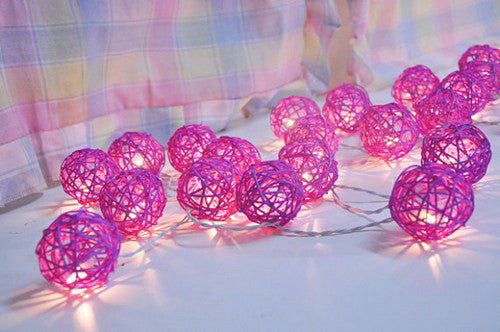 Vortaz Rattan Ball String Lights 50 LED Battery Powered 5m Pink